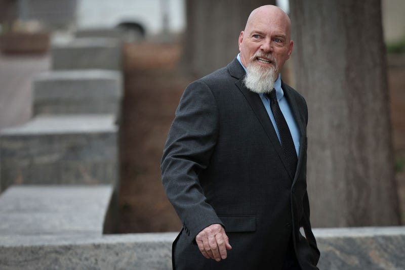 Richard 'Bigo' Barnett arrives at the E. Barrett Prettyman United States Courthouse for jury selection in his trial on January 10, 2023 in Washington, DC. Photographed with is feet up on a desk in then Speaker of the House Nancy Pelosi's office, Barnett is facing eight counts for his participation in the attack on the U.S. Capitol on January 06, 2021. (Photo by Win McNamee/Getty Images)