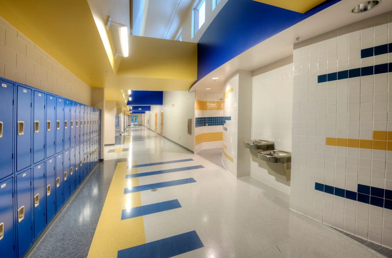 FILE — Interior of generic high school with lockers.