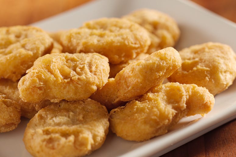 Chicken Nuggets, Plate, Wooden Table