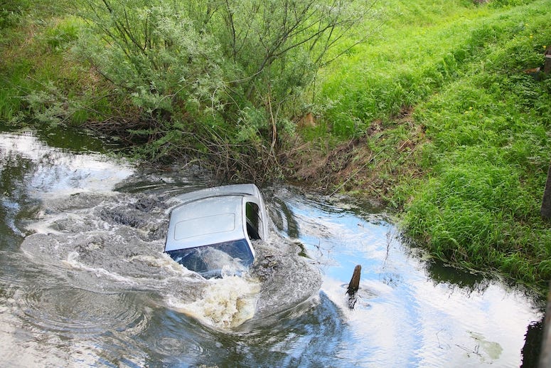 Car, Sinking, Underwater