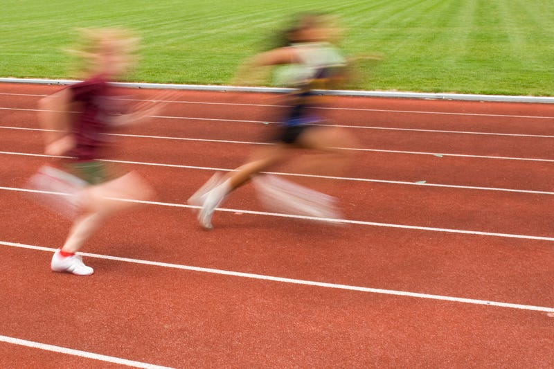 At a high school track meet.