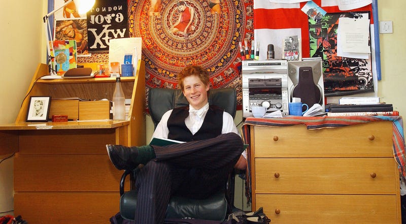 prince harry in his dorm during his last year at eton college in 2003
