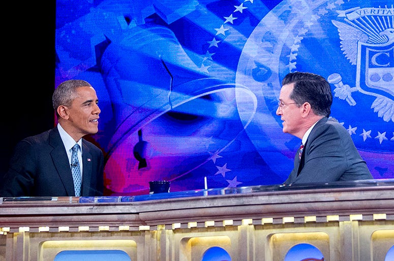 President Barack Obama and Stephen Colbert