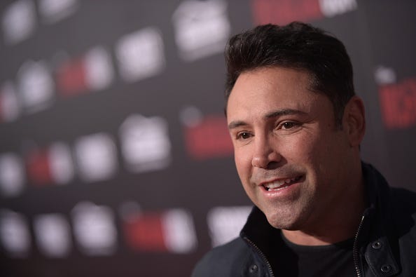 Former professional boxer Oscar de la Hoya attends the premiere of Disney's "McFarland, USA" at the El Capitan Theatre on February 9, 2015 in Hollywood, California.