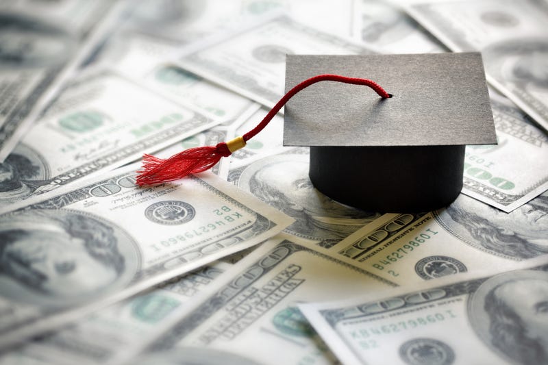 graduation cap on US hundred dollar bills