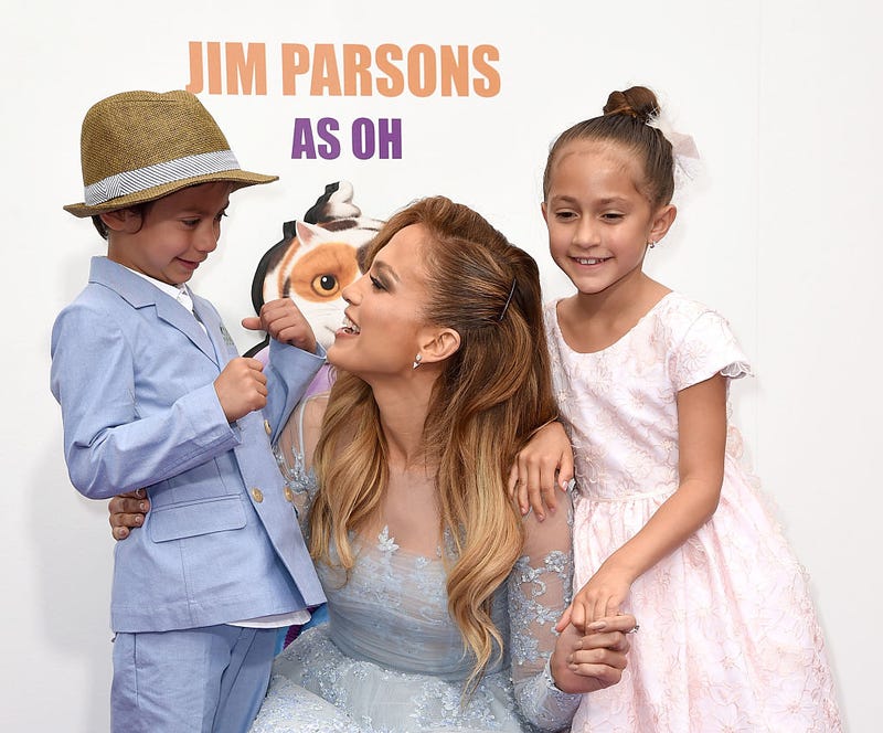 Jennifer Lopez (C) with daughter Emme (R) and son Max