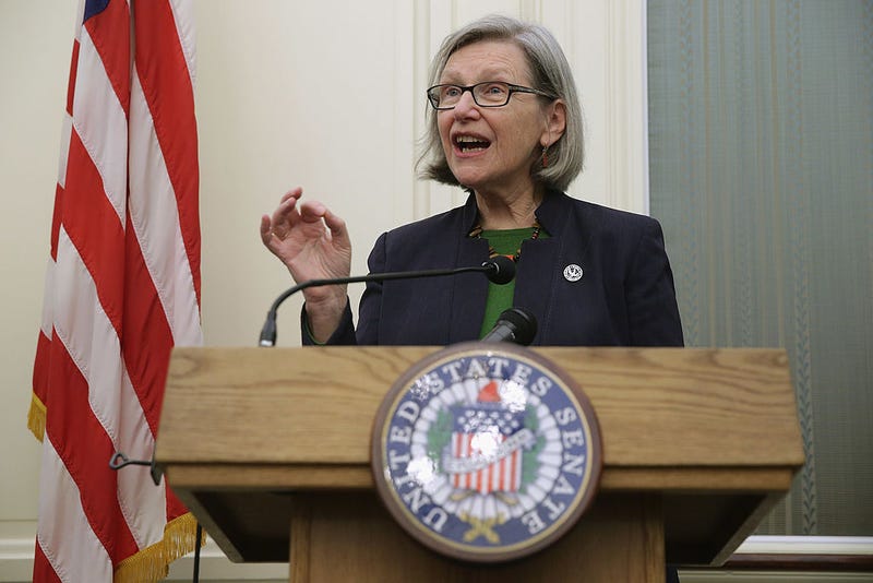 Sister Simone Campbell urges members of Congress to support rising the minimum wage to $10.10 an hour during a news conference at the U.S. Capitol March 5, 2014 in Washington, DC. Citing that nearly two-thirds of those who earn the minimum wage or less are women, the news conference participants urged Congress to pass the Minimum Wage Fairness Act. (Photo by Chip Somodevilla/Getty Images)