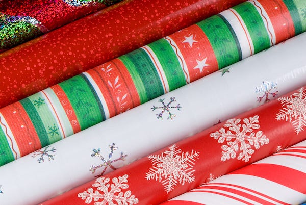 Rolls of Christmas wrapping paper