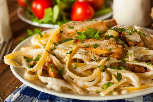 Homemade Fettucini Aflredo Pasta with Chicken and Parsley