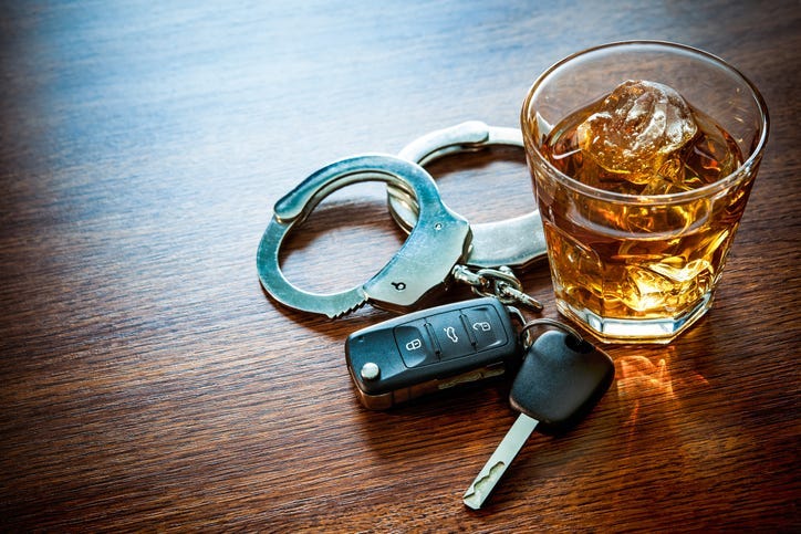 Alcohol with car keys and handcuffs