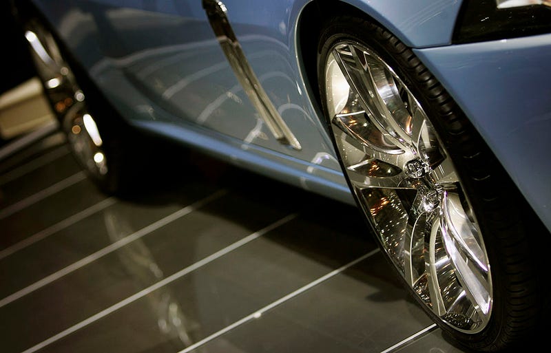 Detail of the new Jaguar Advanced Lightweight Coupe is seen at the 75th International Geneva Motor Show