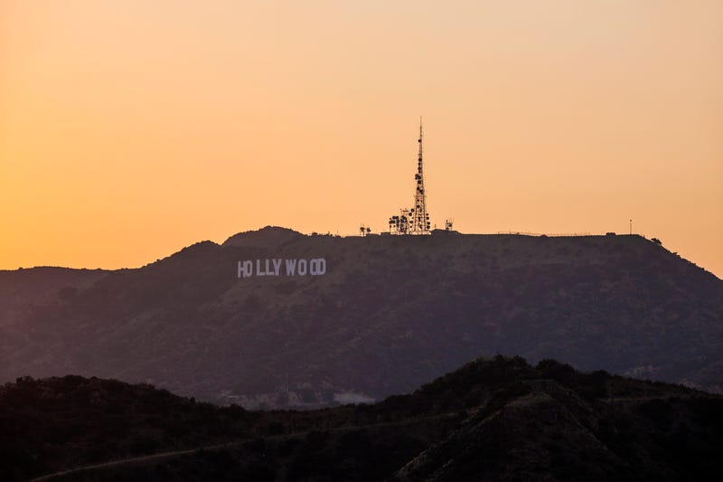 sunset in hollywood mountains - stock photo