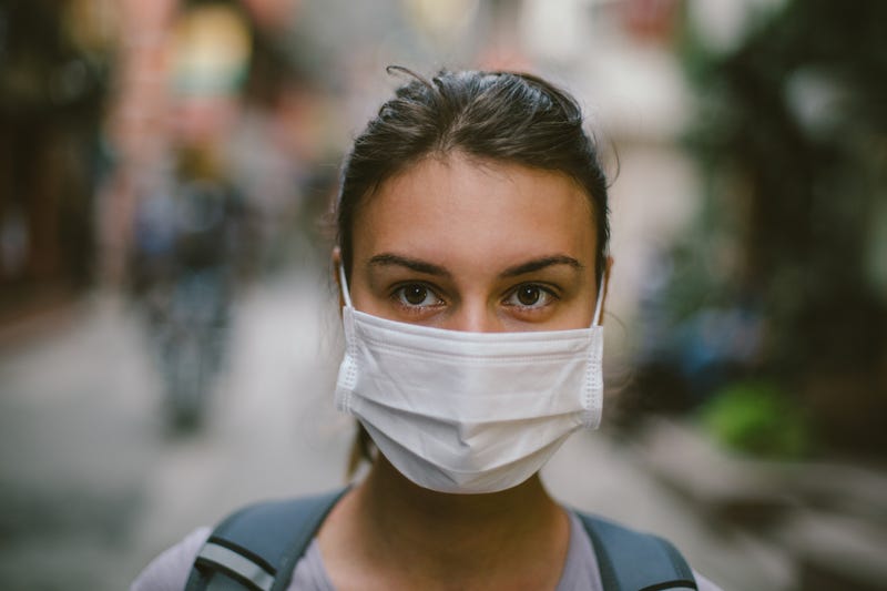Young woman wearing face mask in the street.