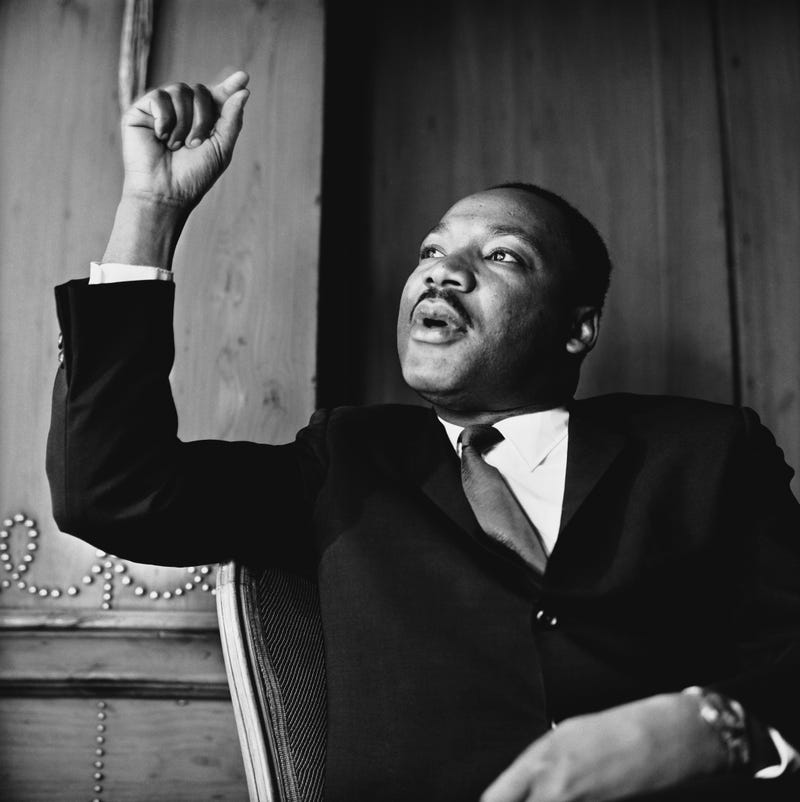 American civil rights leader Martin Luther King, Jr. (1929 - 1968) at a press conference in London, September 1964