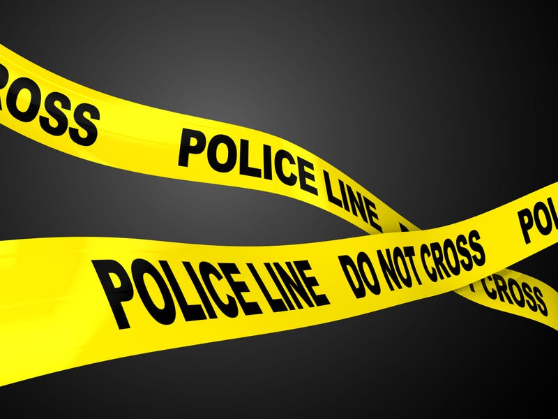 3d illustration of two ribbons with text 'police line' over dark background