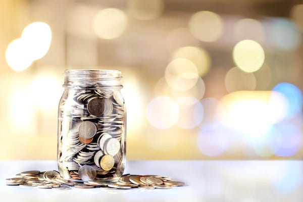 Donation jar with change