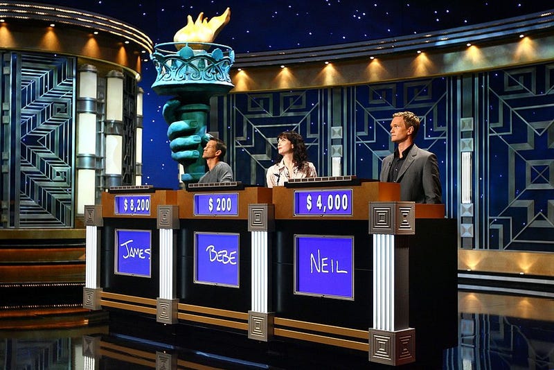 Actors James Denton, Bebe Neuwirth and Neil Patrick Harris during a rehearsal for Celebrity Jeopardy at Radio City Music Hall on October 08, 2006 in New York City