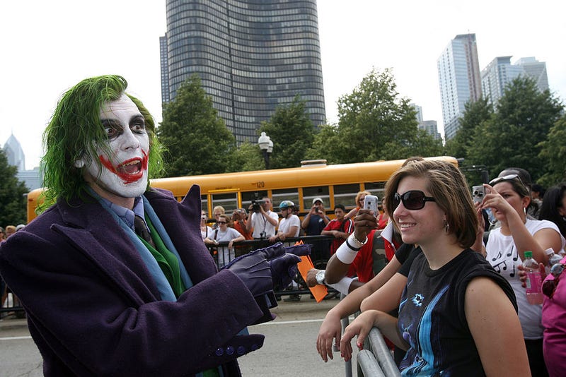The Joker greets fans at the Chicago premiere of ''The Dark Knight'' on July 16, 2008 in Chicago, Illinois.