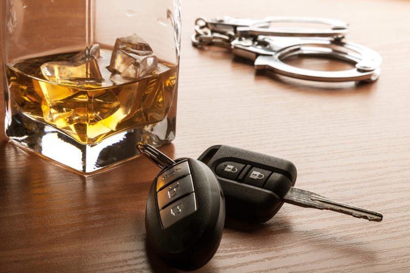 Glass of Whiskey with Car Keys and Handcuffs
