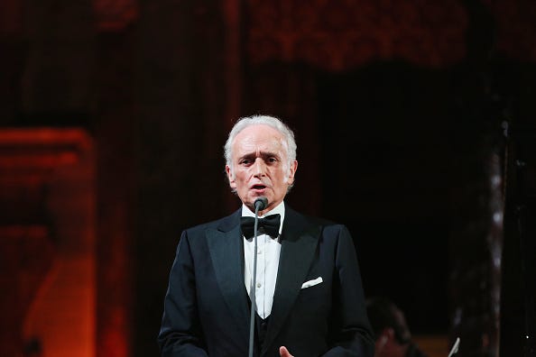 Jose Carreras performs during the Dinner and Entertainment at Palazzo Colonna as part of the 2017 Celebrity Fight Night in Italy Benefiting The Andrea Bocelli Foundation and the Muhammad Ali Parkinson Center on September 7, 2017 in Rome, Italy.
