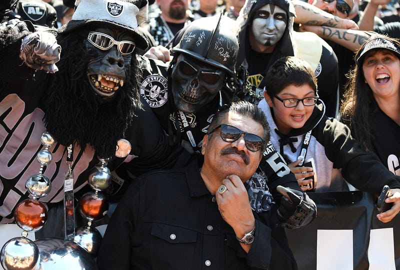 Comedian/Actor George Lopez posing for pictures with fans prior to the start of an NFL football game between the New York Jets and Oakland Raiders at Oakland-Alameda County Coliseum on September 17, 2017 in Oakland, California.
