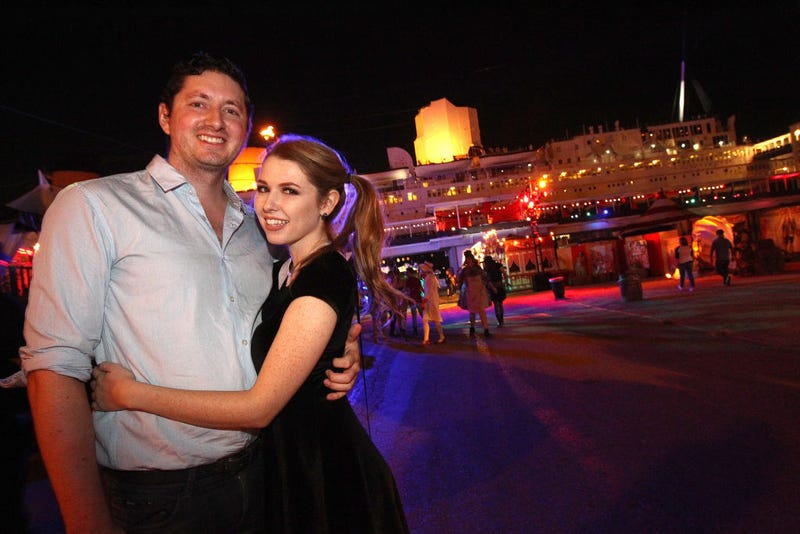 Joseph Levi and Saige Ryan attend the Queen Mary's Dark Harbor Media & VIP Preview Event on September 28, 2017 in Long Beach, California.
