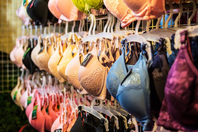 Racks of lingerie on sale at a store