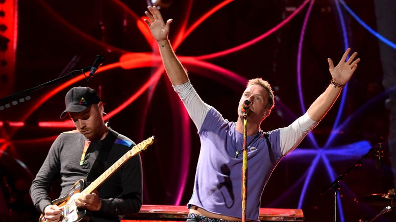 Jonny Buckland and Chris Martin of Coldplay