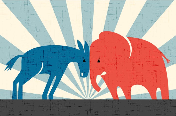Democratic Donkey And Republican Elephant