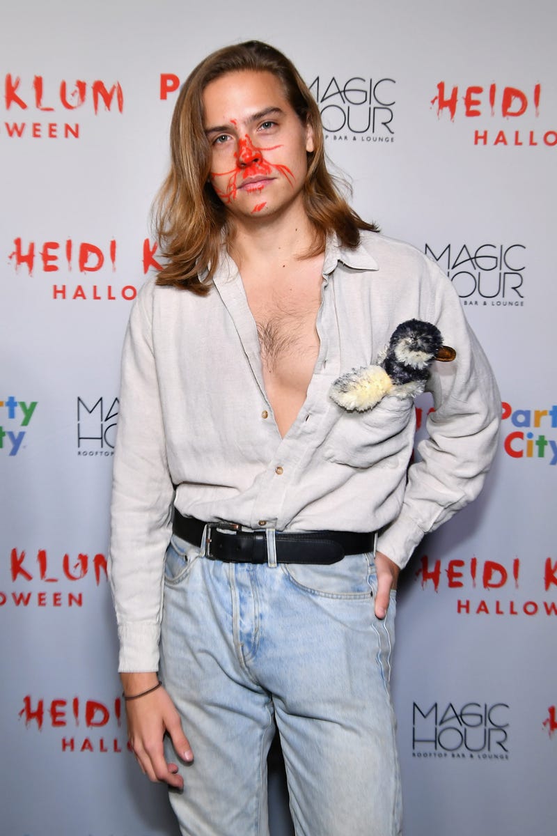 dylan sprouse as fabio post-goose attack for halloween