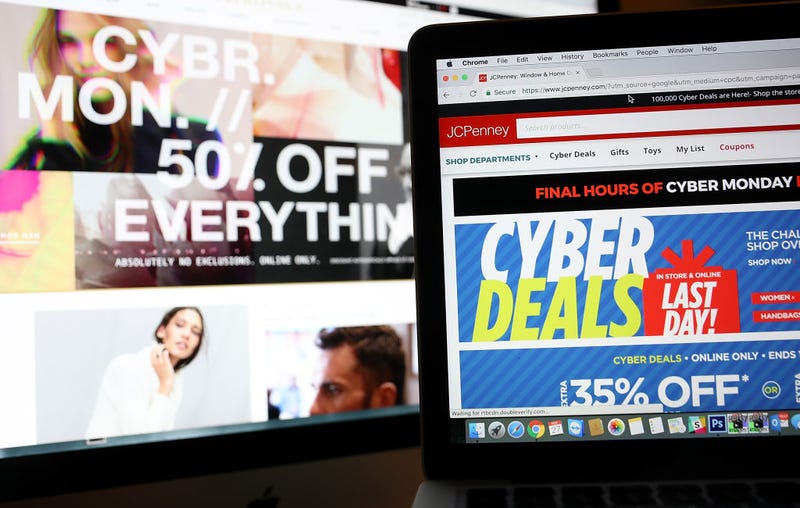 In this photo illustration, an ad seen on the JCPenney website for a Cyber Monday sale is displayed on laptop computers on November 27, 2017 in San Anselmo, California.