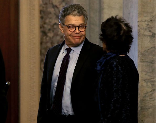 Sen. Al Franken (D-MN) looks at his wife Franni Bryson, before walking to the Senate chamber to announce his resignation, Capitol Hill, on December 7, 2017 on Capitol Hill in Washington, DC. A growing number of Senate Democtratic's pressured Franken to resign amid claims of sexual harassment.