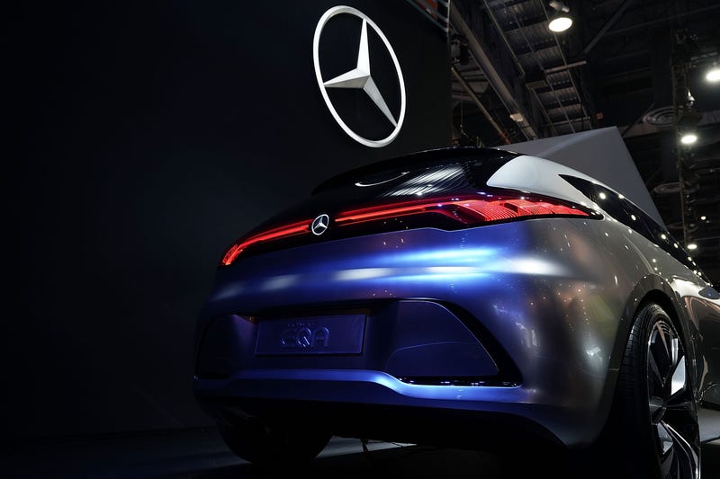 A Mercedes-Benz concept electric vehicle on display at a 2018 consumer technology fair.