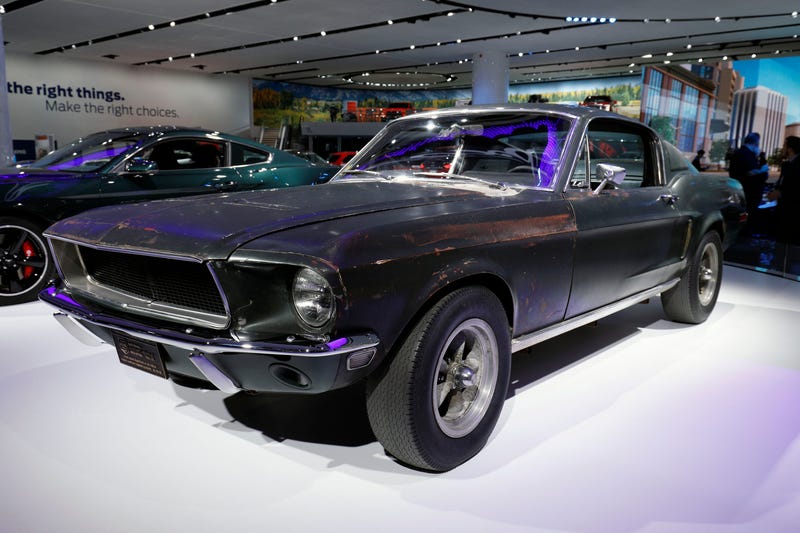 The car Steve McQueen drove in the 1978 film 'Bullitt' on display at the Ford exhibit at the 2018 North American International Auto Show in 2018