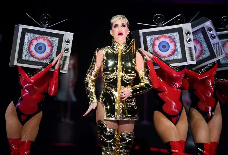 katy perry in gold dress at futuristic performance
