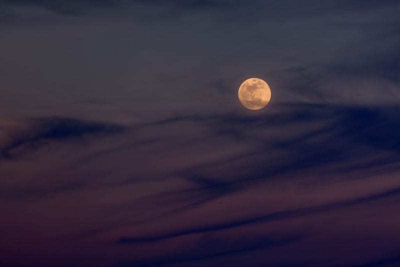 The Moon rises over the Mojave Desert before becoming a so-called "super blue blood moon" when it becomes totally eclipsed before dawn, on January 31, 2018 near Amboy, California.