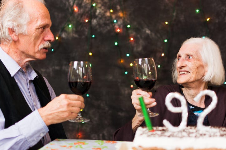 grandparents drinking wine