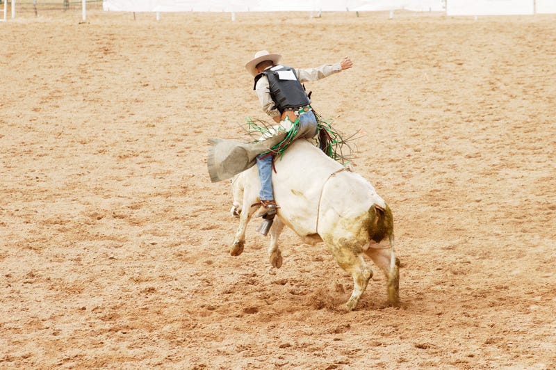 man riding a bull