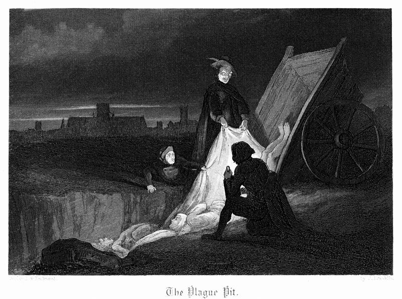 Illustration of mass burials in London during the Black Death