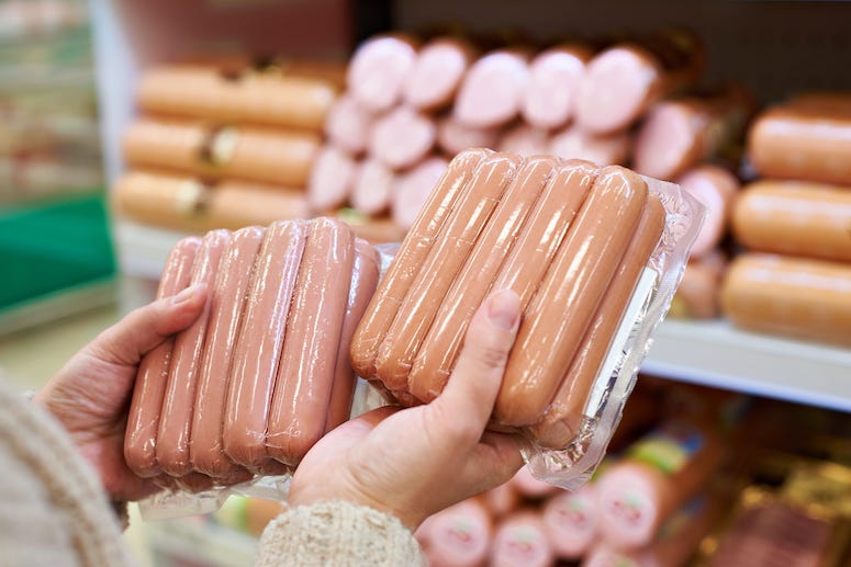 Packets of hot dogs