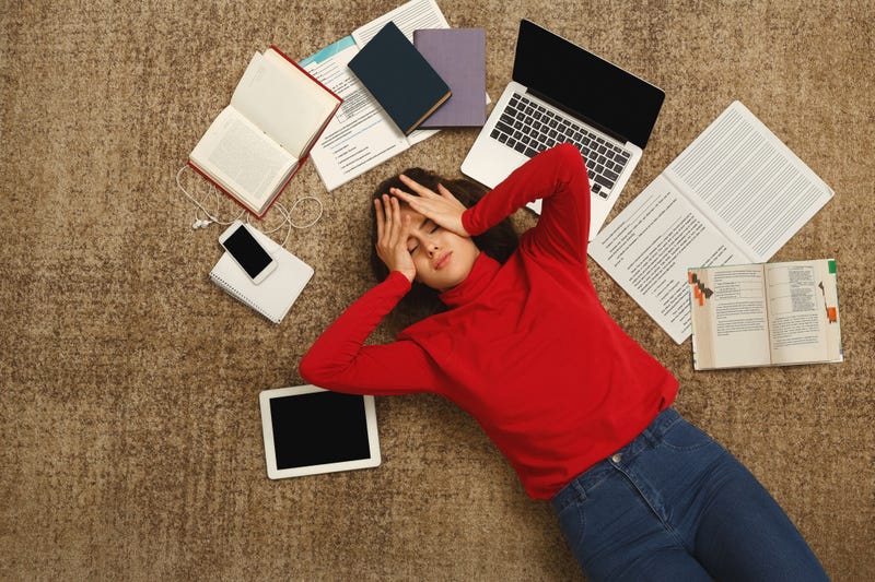 Stressed college student stock photo.