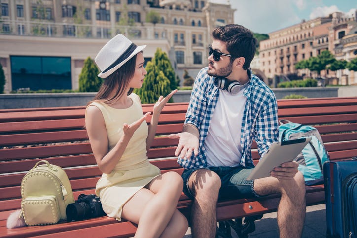 Couple arguing on vacation