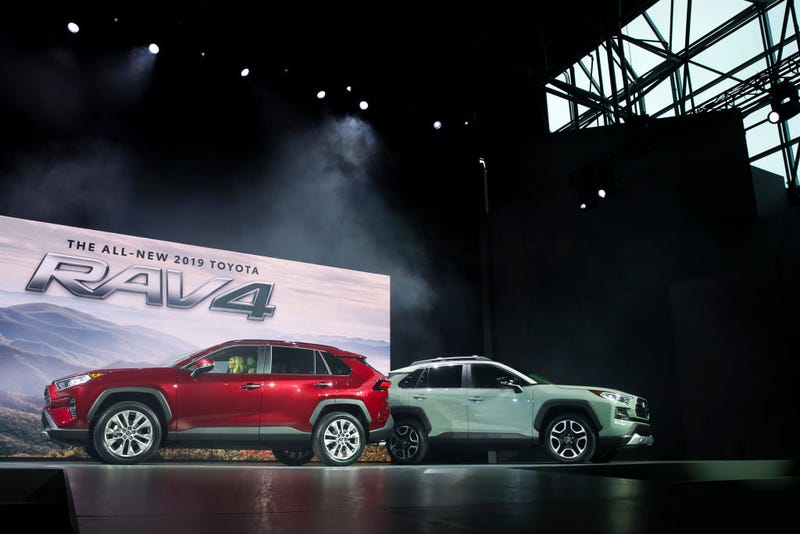 oyota unveils the 2019 Toyota RAV4 at the New York International Auto Show, March 28, 2018 at the Jacob K. Javits Convention Center in New York City.