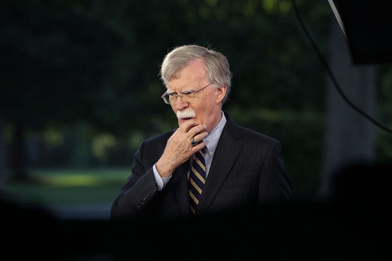 National Security Adviser John Bolton speaks on a morning television show from the grounds of the White House, on May 9, 2018 in Washington, DC.