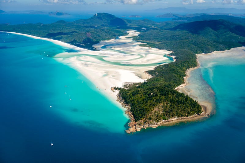 aerial shot of whitehaven beach in australia