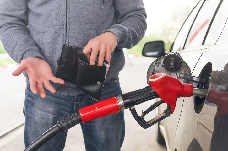 Man with no money, because gas is too expensive.