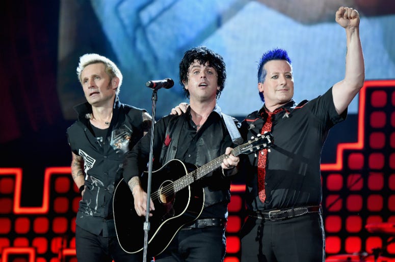 Mike Dirnt, Billie Joe Armstrong and Tre Cool of Green Day perform onstage during the 2017 Global Citizen Festival
