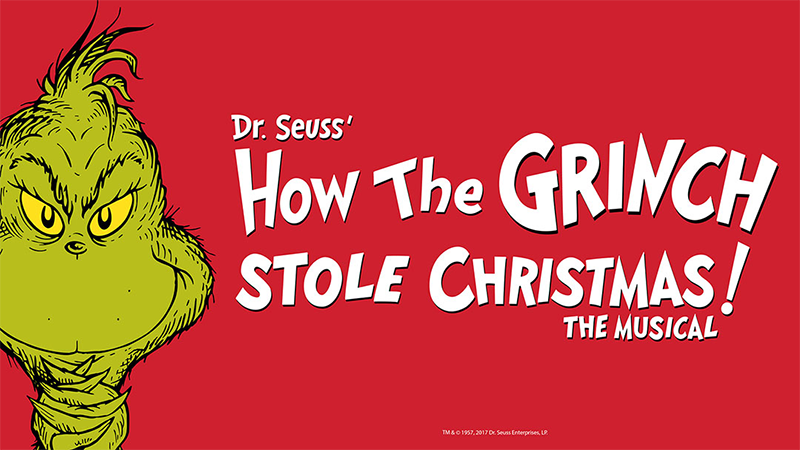 The Grinch on red background with text