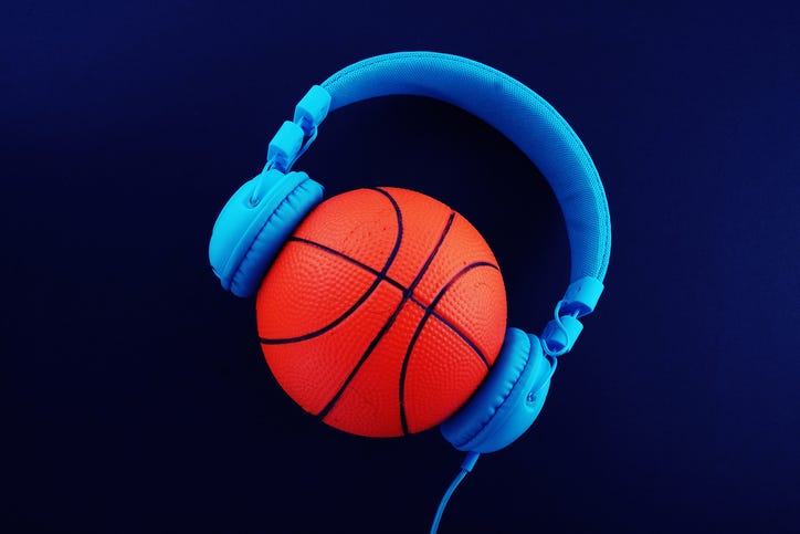 headphones on a basketball