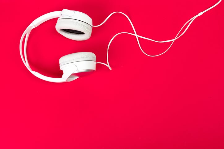 Headphones red background